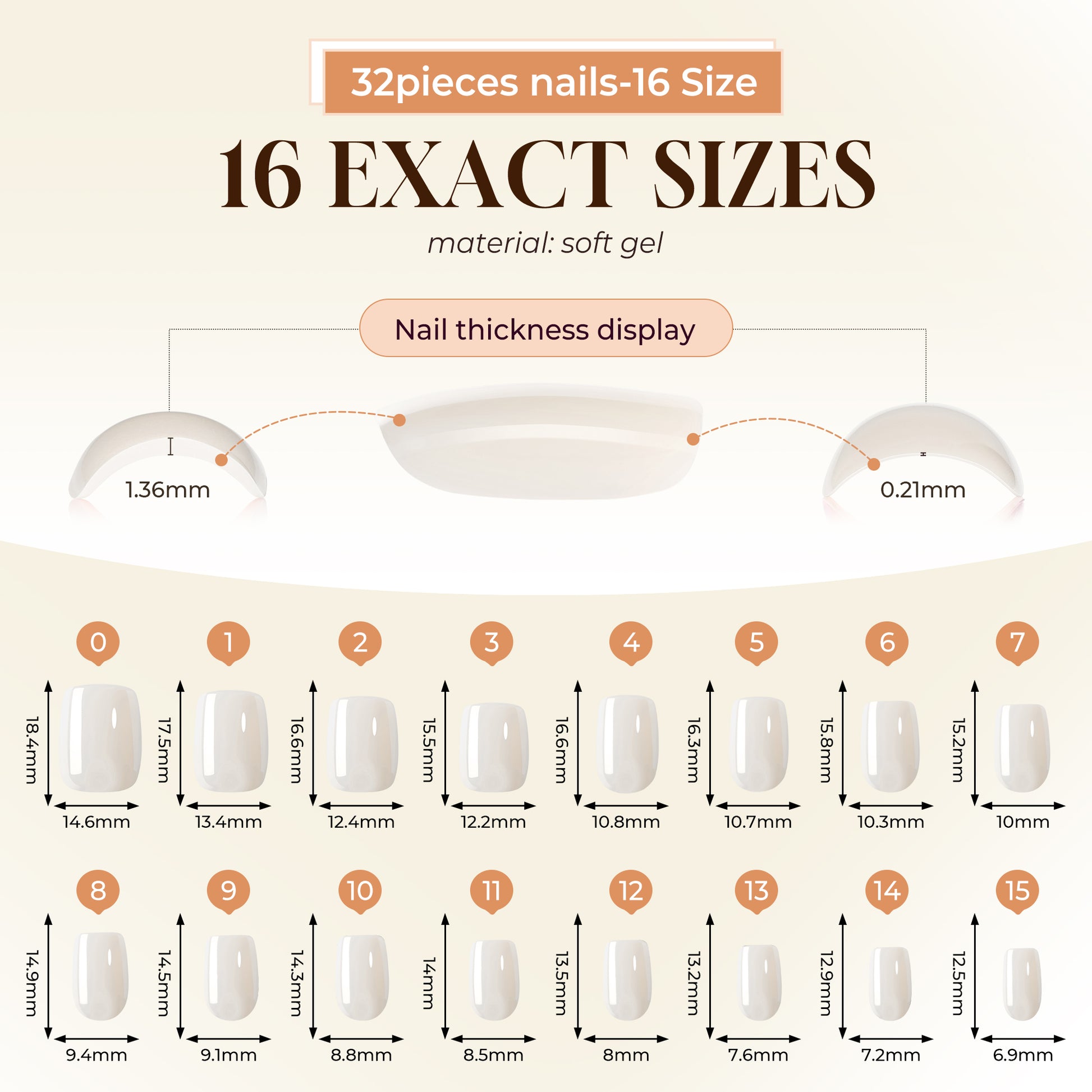 UNA GELLA short chrome white press-on nails, squoval-soft shape, 32 reusable gel fake nails with 16 sizes for easy application.