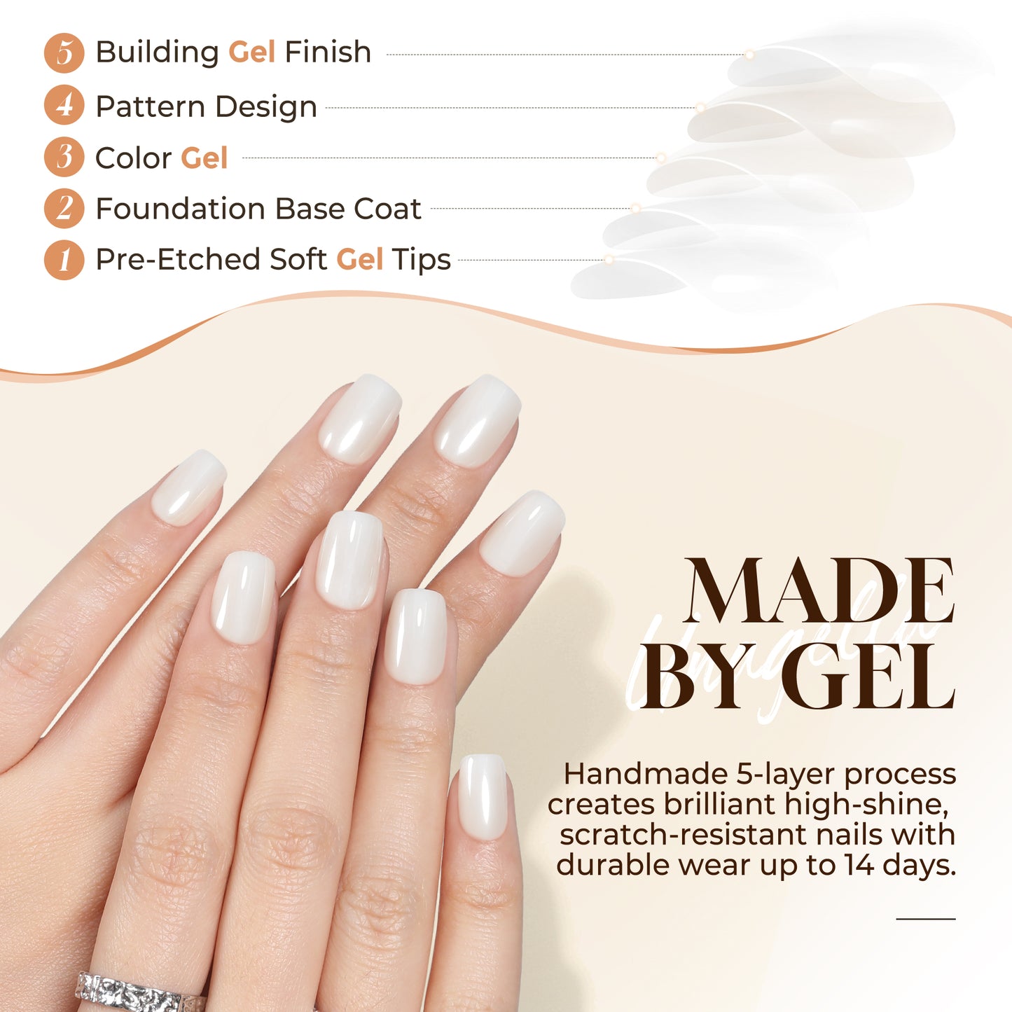 UNA GELLA short chrome white press-on nails in squoval shape, reusable soft gel set with 32 pieces and 16 sizes.