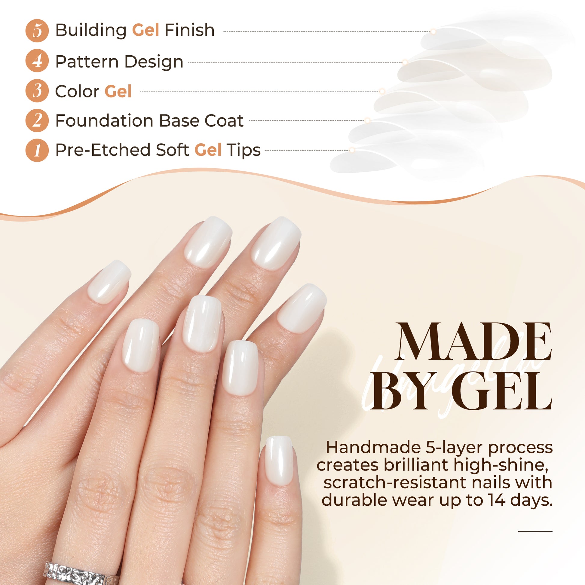 UNA GELLA short chrome white press-on nails in squoval shape, reusable soft gel set with 32 pieces and 16 sizes.