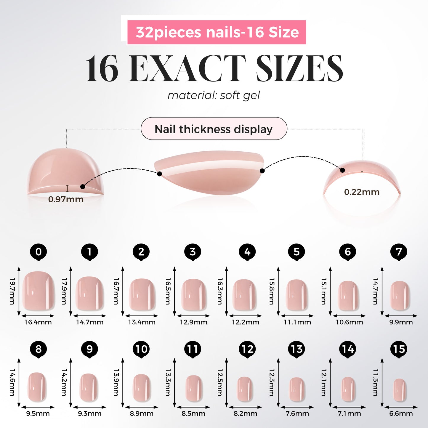 UNA GELLA short round press-on nails in nude pink, reusable squoval-soft gel nails, 16 sizes for a natural look.
