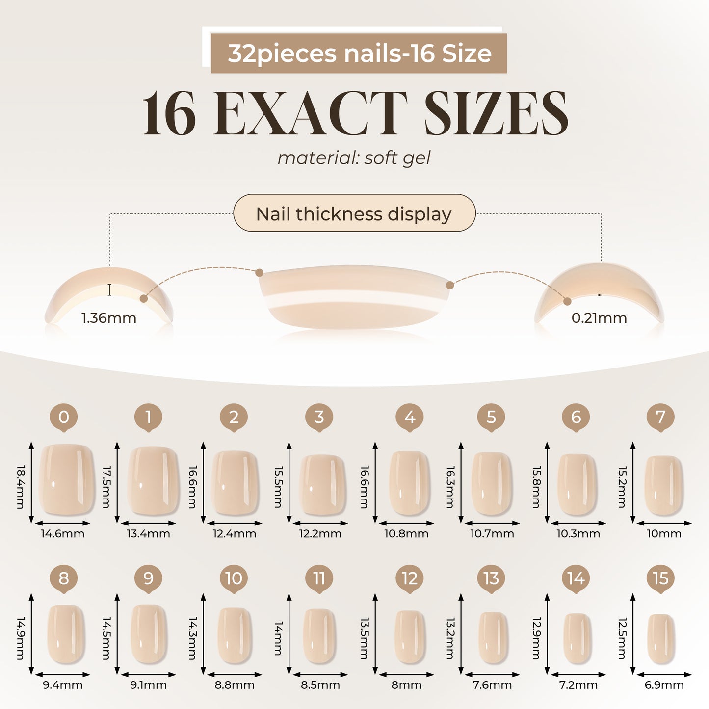 UNA GELLA nude short squoval soft gel press-on nails, reusable fake nails in 32-piece set displayed on a white background.