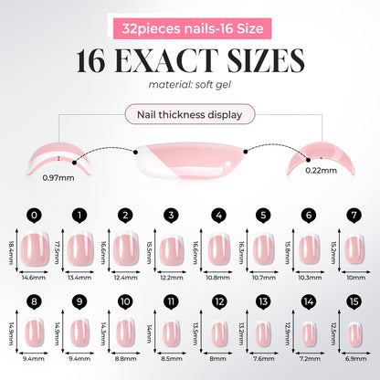 UNA GELLA silver mirror French press on nails in short squoval shape, 32-piece set for DIY nail art design.