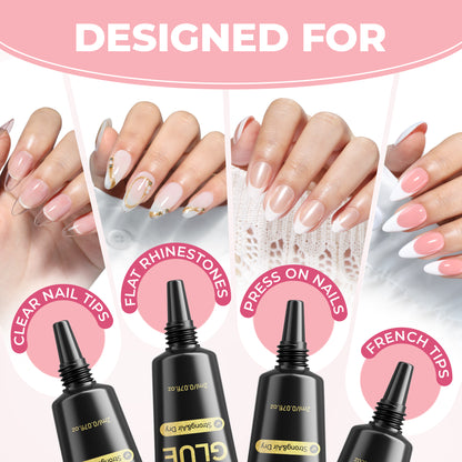 UNA GELLA Ultra-Strong Nail Adhesive 5-pack, 2ml each, quick-drying gel nail glue for long-lasting, durable nail application.