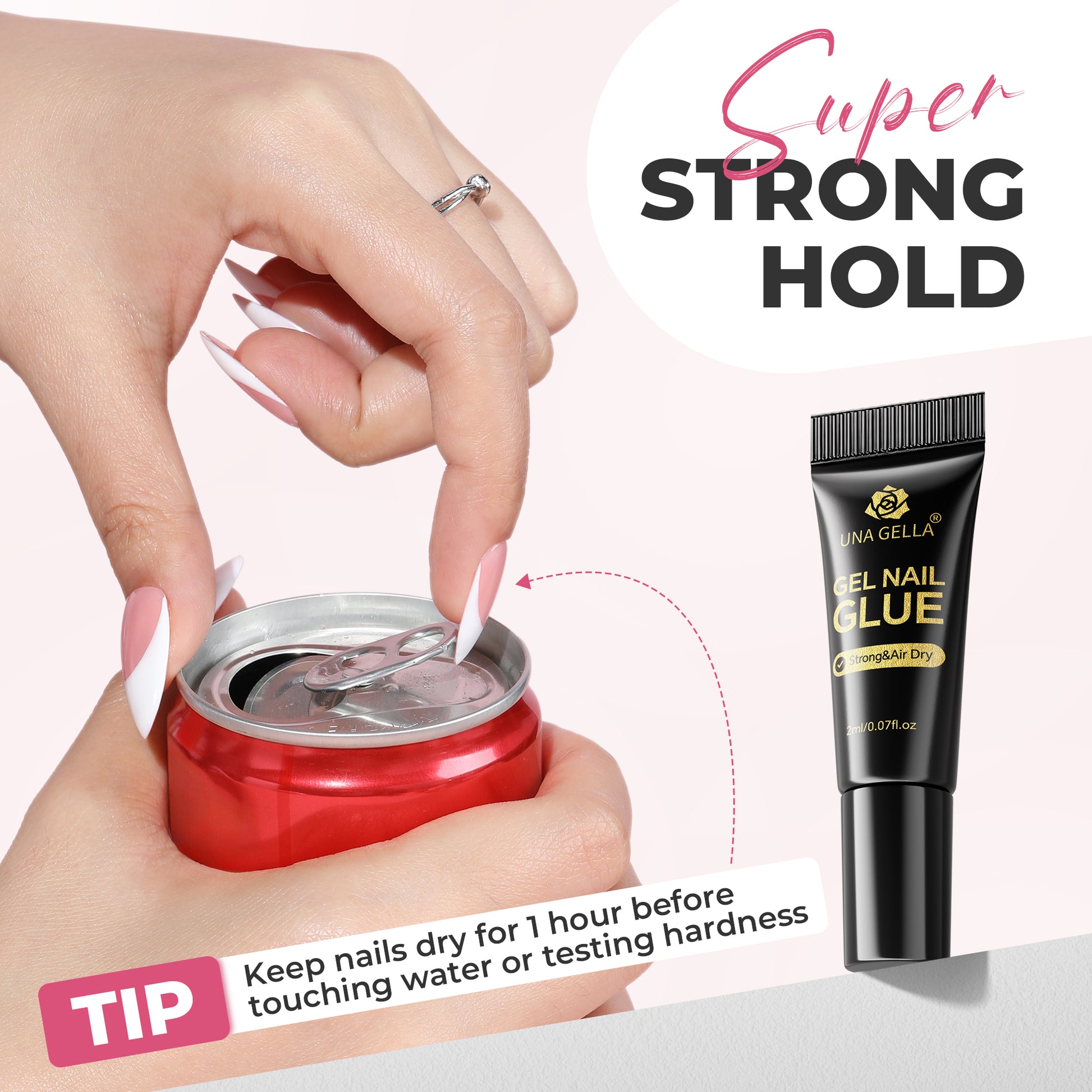 UNA GELLA Ultra-Strong Nail Adhesive Gel Glue 5-pack, 2ml each, quick-drying, long-lasting nail glue for durable nails