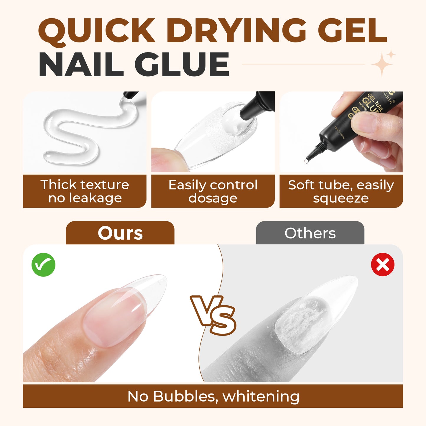 UNA GELLA ultra-strong nail adhesive gel, 10ml pack, shown in a dual container for fast-drying press-on nails application.