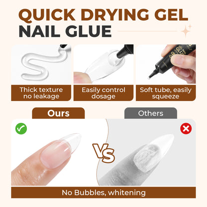 UNA GELLA ultra-strong nail adhesive gel, 10ml pack, shown in a dual container for fast-drying press-on nails application.