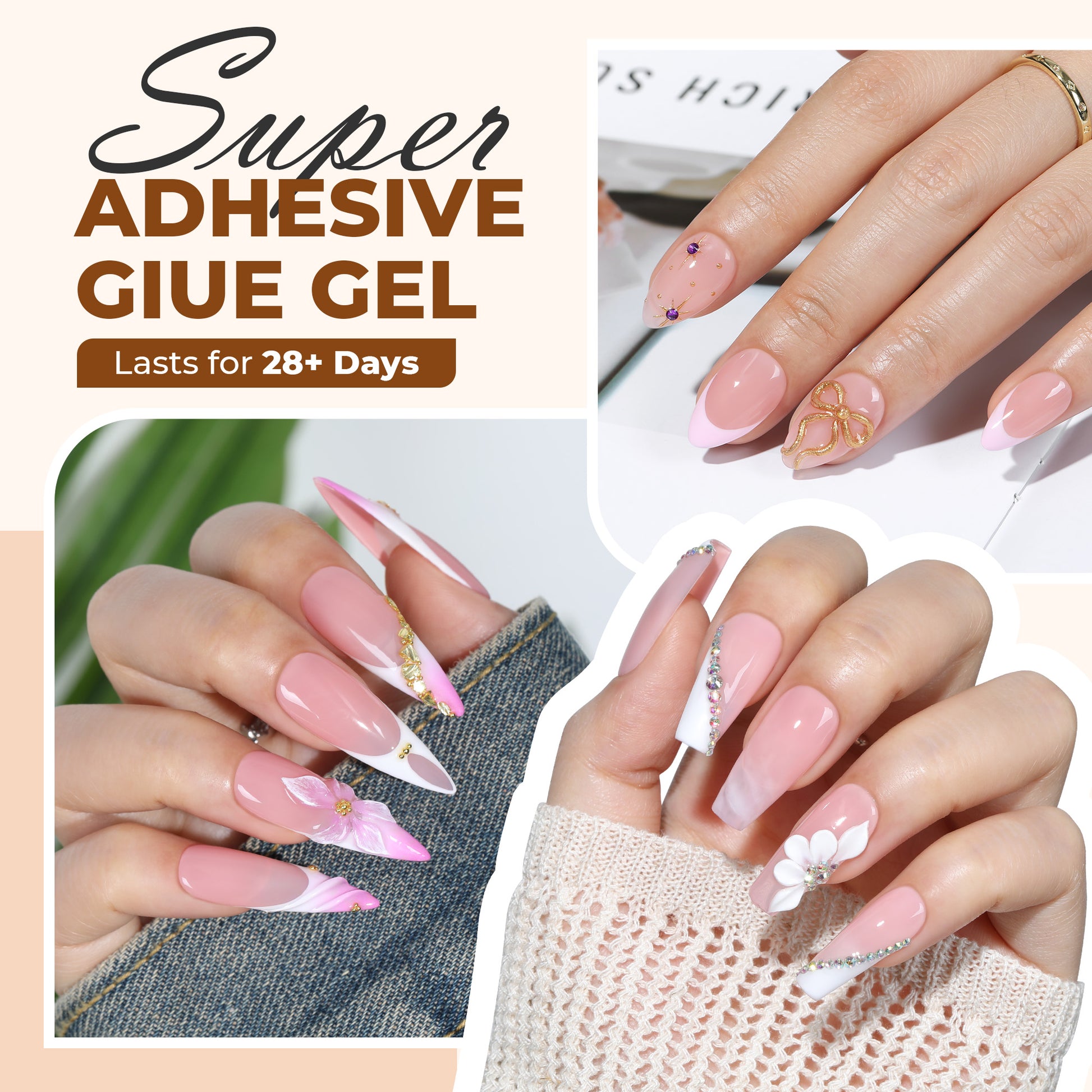 UNA GELLA ultra-strong nail adhesive gel in a 10ml pack, showing the semi-solid nail glue suitable for press-on nails.